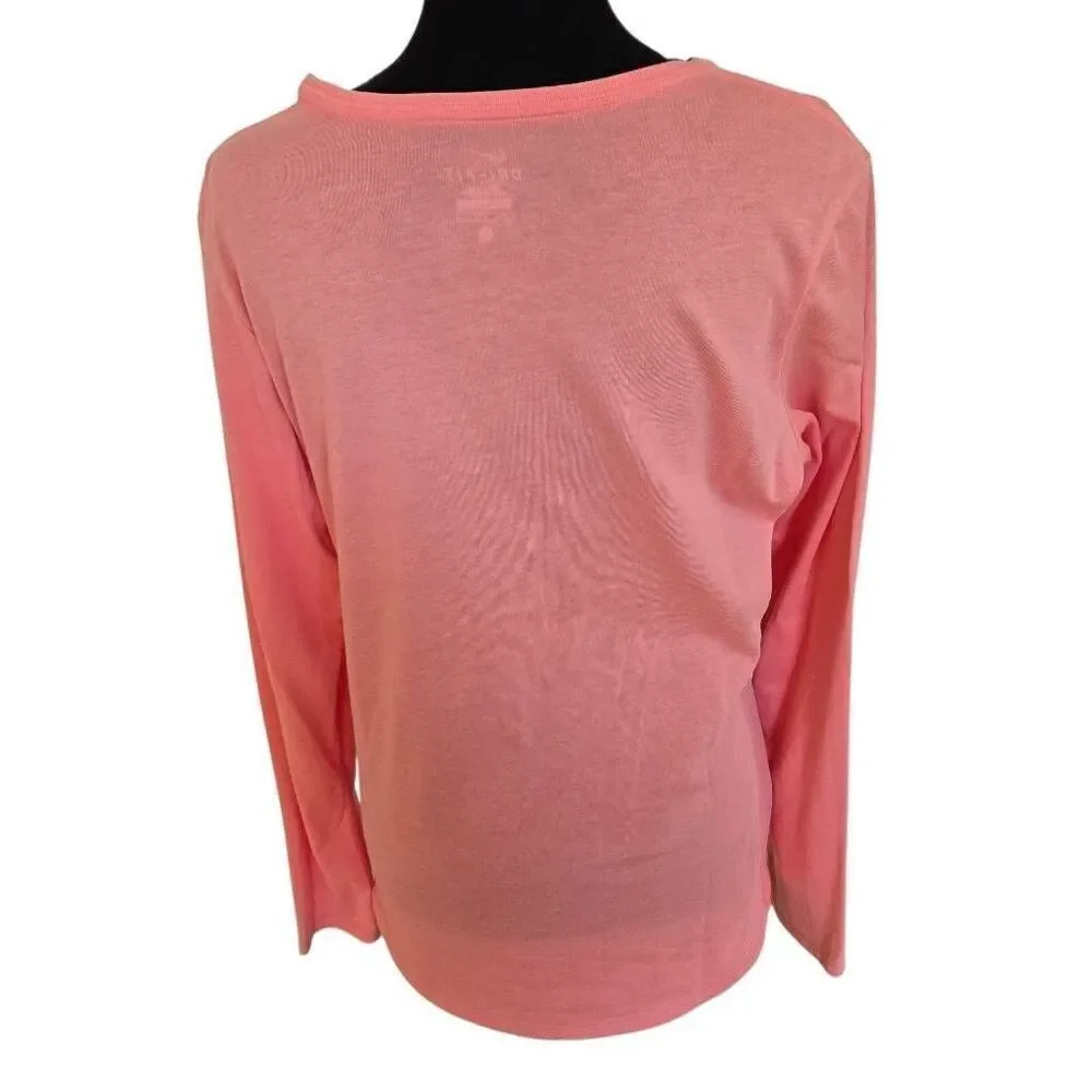 Nike Womens Dri Fit Long Sleeve Peach Tennis Ball Graphic Tee Shirt Large